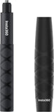 Insta360 black extendable selfie stick with textured grip, isolated on white background